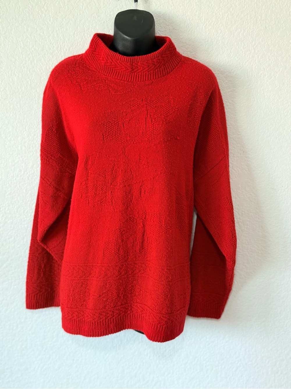Vintage Bright Red Mock Neck Knit Sweater